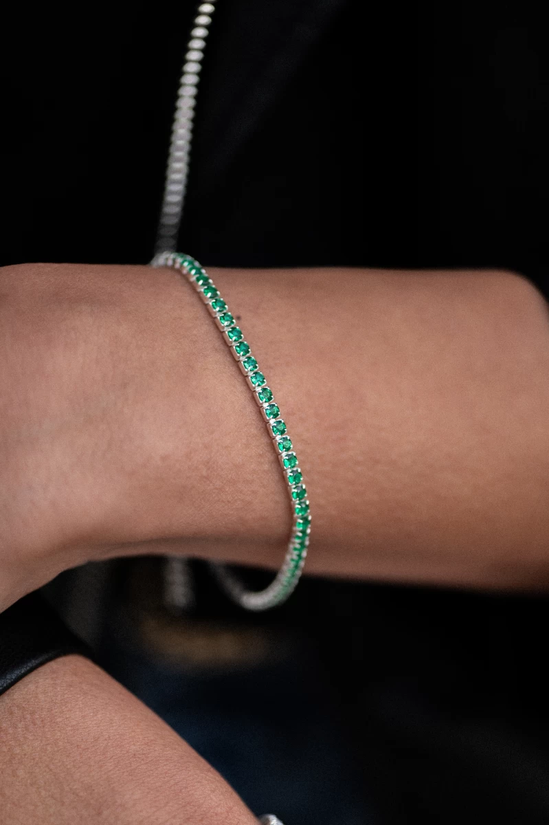 Tenisz Zöld Cirkónia Ezüst 925 Karkötő