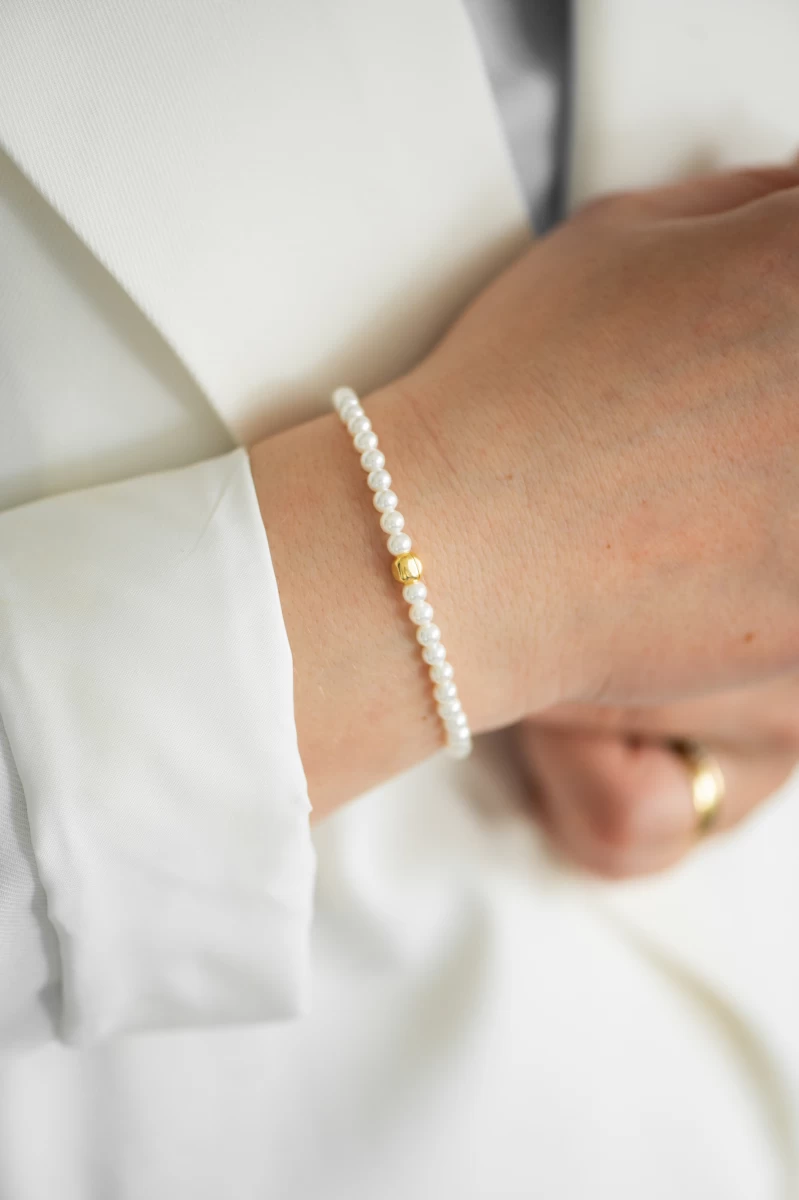 Kis Kagylógyöngy Mágnes Zárral Sárga Aranyozott Ezüst 925 Karkötő