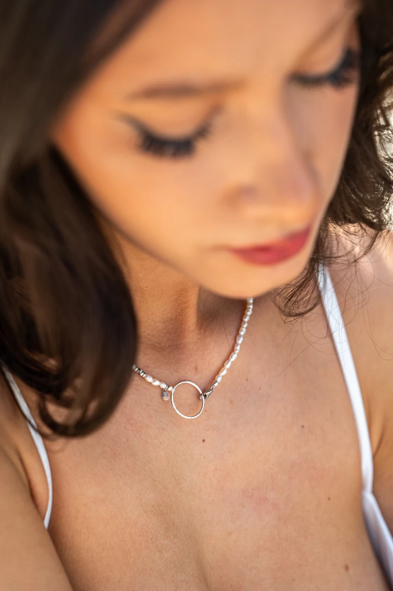 Fehér Gyöngy Vésett Kör Medál Ezüst 925 Nyaklánc