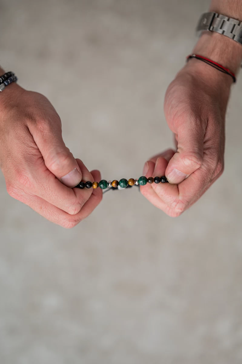 Onix Tigrissszem Malachit Ásvány Ezüst 925 Karkötő