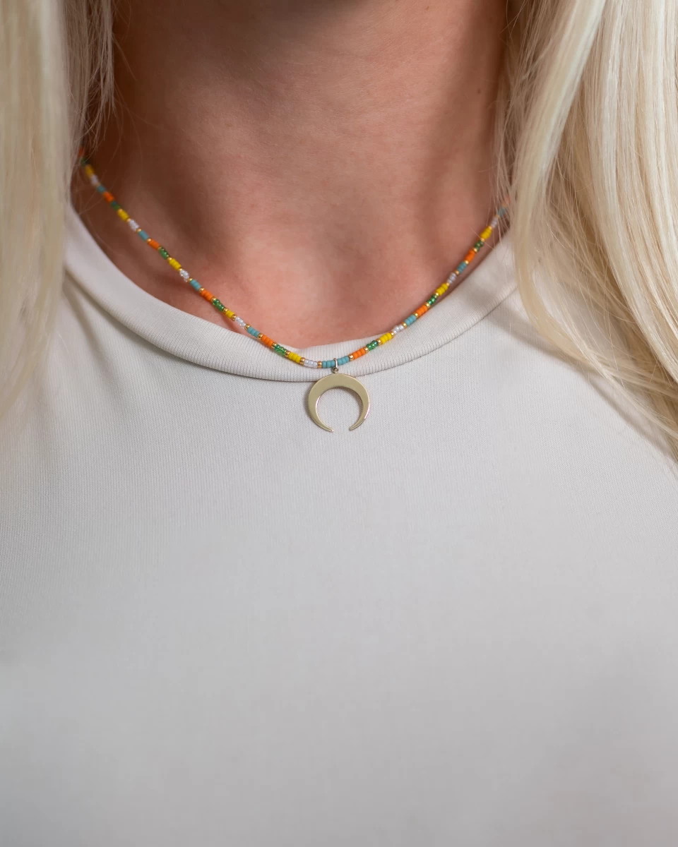 Színes Gyöngy Hold Sárga Arany 14K Nyaklánc